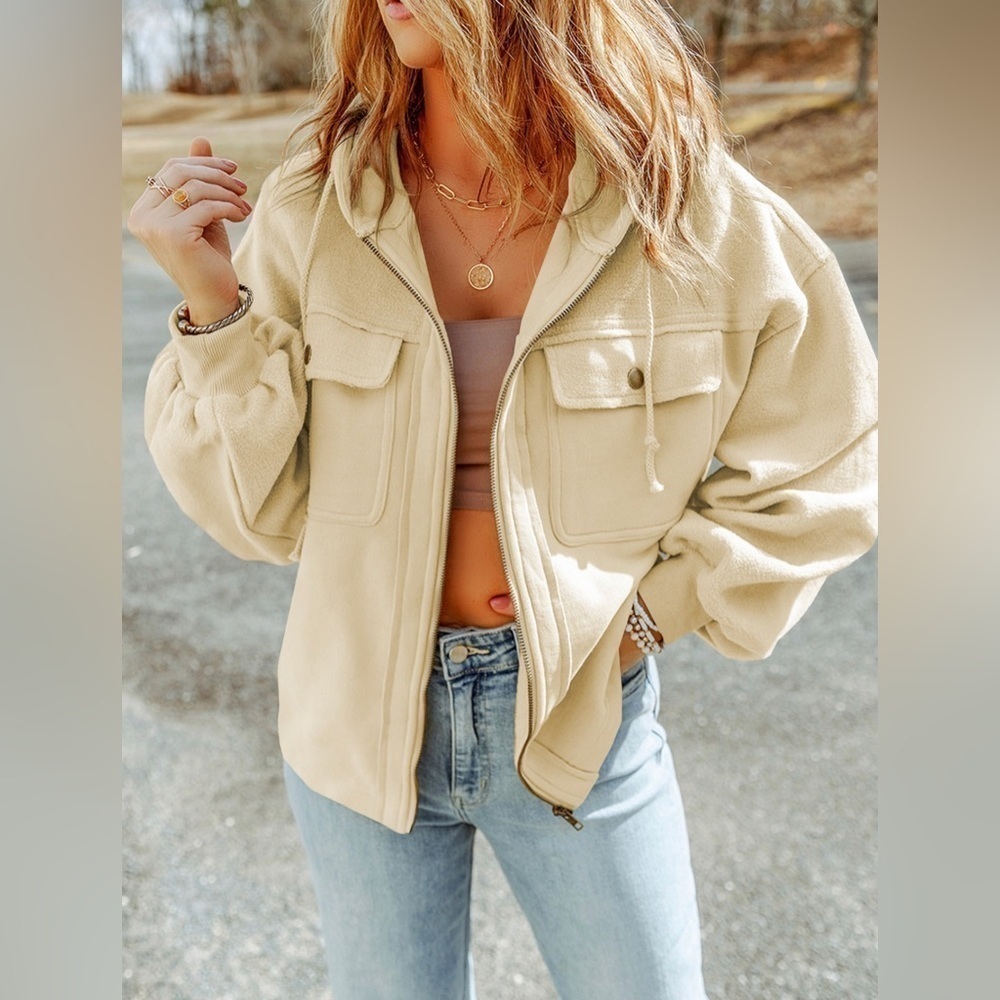 Apricot Color Partial Fleece Jacket